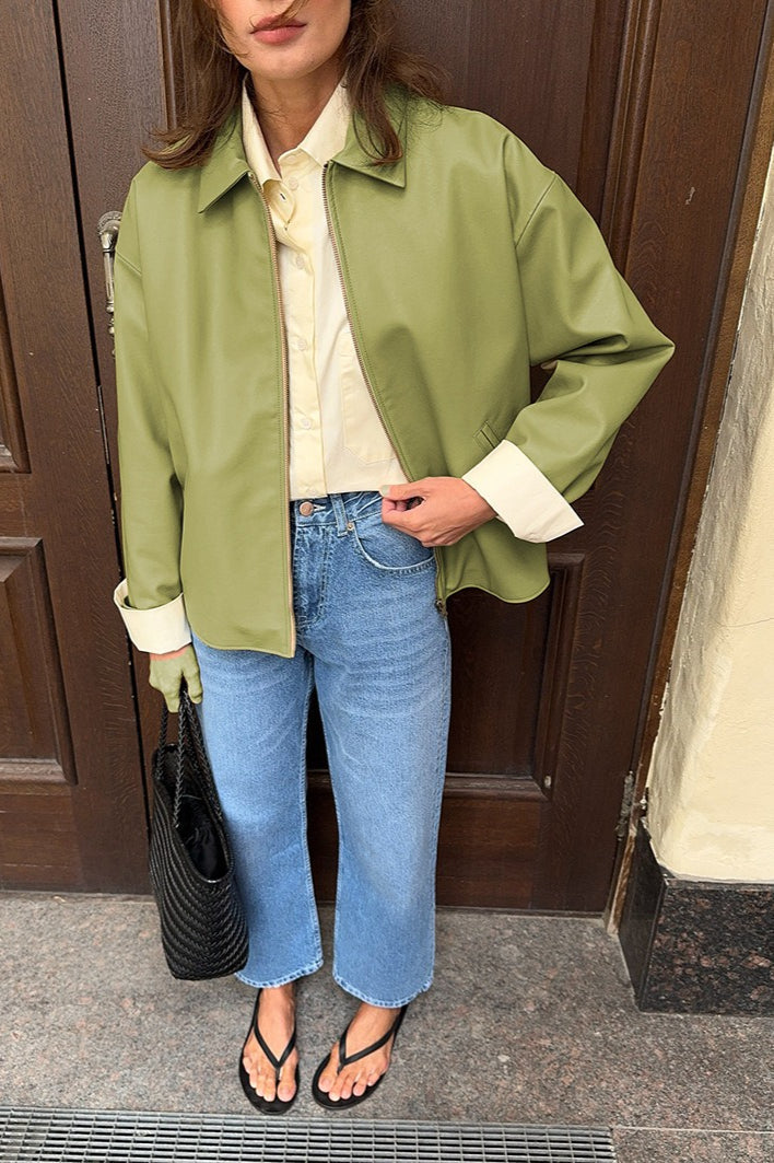 Luvik | Muokattu vihreä nahkainen pilottitakki