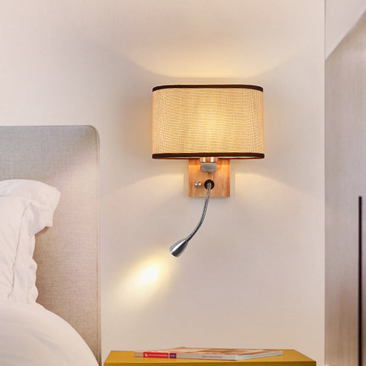 Fleksibel Spotlight Senglesel Leselys Stof Enkel Nordisk Vegglampe med Oval Stofskjerm i Beige/Flax/Fersken | Luvikno