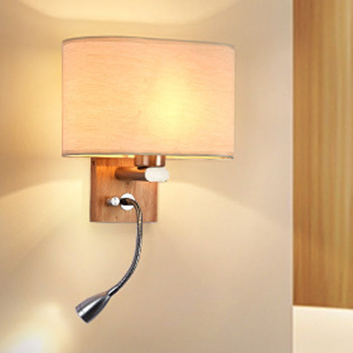 Fleksibel Spotlight Senglesel Leselys Stof Enkel Nordisk Vegglampe med Oval Stofskjerm i Beige/Flax/Fersken | Luvikno