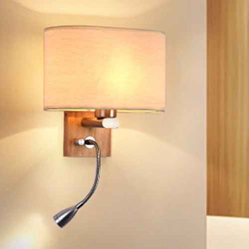 Fleksibel Spotlight Senglesel Leselys Stof Enkel Nordisk Vegglampe med Oval Stofskjerm i Beige/Flax/Fersken | Luvikno