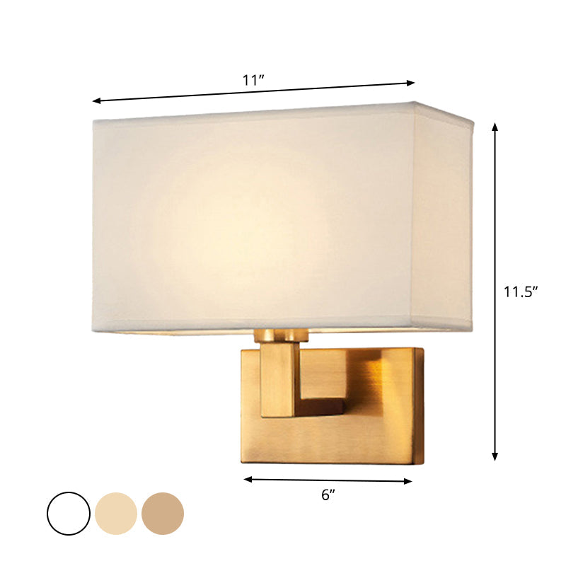 Postmodern Cuboid Vegglampe Stoff 1-Lys Sengelampe Lesevegglys i Hvit/Beige/Brown med Svart/Gull Arm | Luvikno