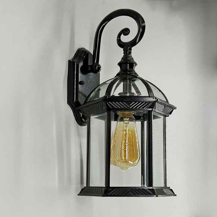 Tradisjonell europeisk vanntett aluminiums glass heksagonal prisme 1-lampe vegglampe for hagen | Luvikno