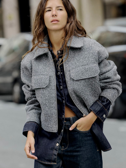 Luvik | Tyylikäs Bouclé Harmaa Takki