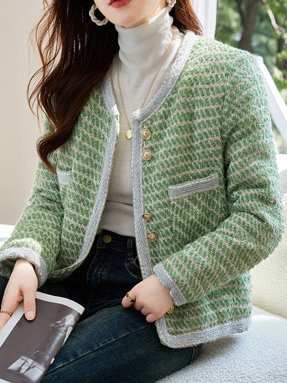 Luvik | Klassinen Pyöreä Kaulus Lankapainike Tweedtakki