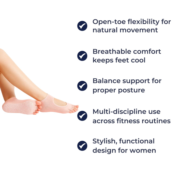 Slip Yoga Grip Socks – Åpen Tå & Pustende – Gummiert Såle for Kvinner – Stabilitet Balanse Komfort i Yoga & Pilates Luvikno