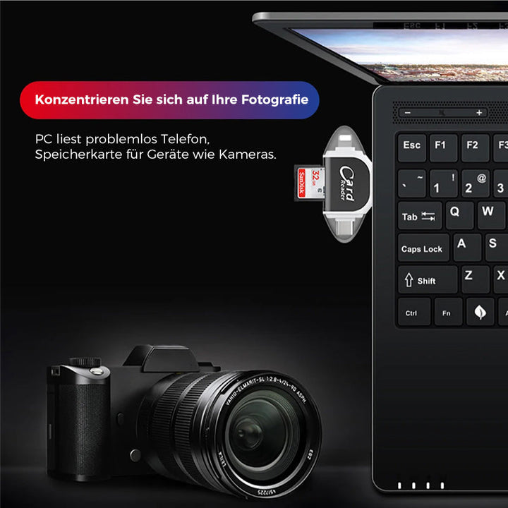 Luvikno | 4-i-1 Universal SD TF Minnekortleser med Flere Tilkoblinger