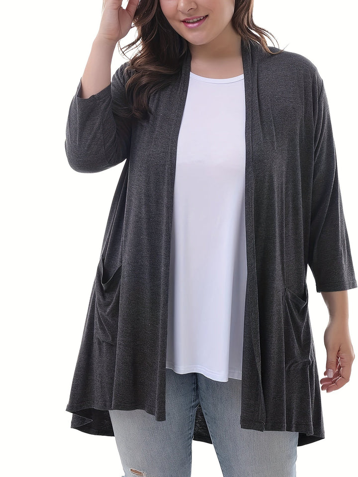 Luvik | Naisten Plus Size 3/4 Hiha Avoin Etu Liivi Taskuilla