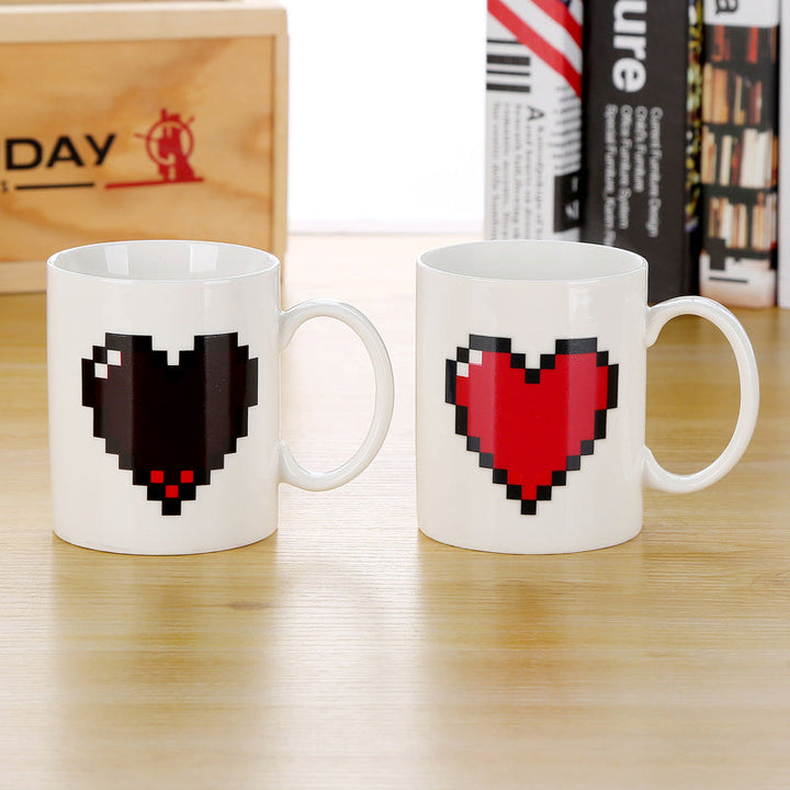 Pixel Heart Magic Varmefølsom Fargeendrende Keramisk Kaffekopp | Luvikno