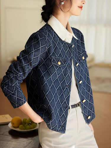 Luvik | Elegant Diamond Jacquard Denim Jakke