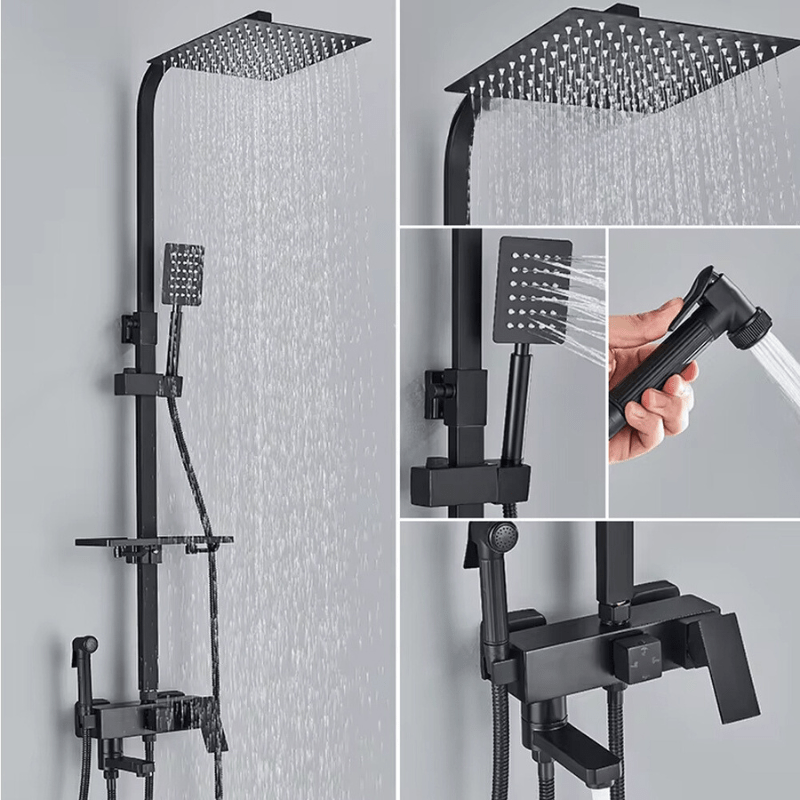 Luvikno | RainFlow Luxe Regn Dusjsett – justerbar messinglyd dusjarmatur med 4 funksjoner