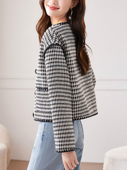 Luvik | Klassinen Pyöreä Kaulus Tweed Takki