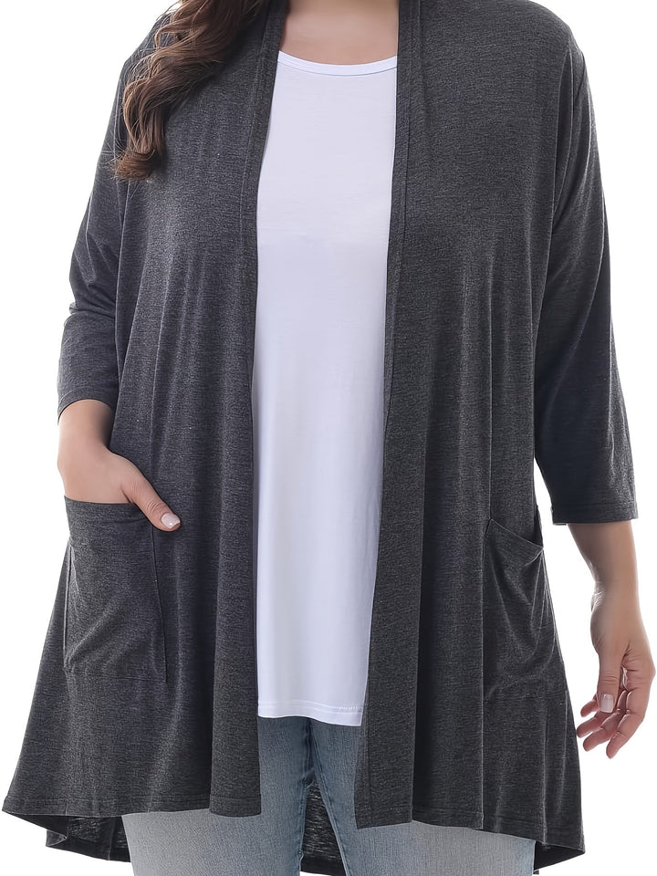 Luvik | Naisten Plus Size 3/4 Hiha Avoin Etu Liivi Taskuilla