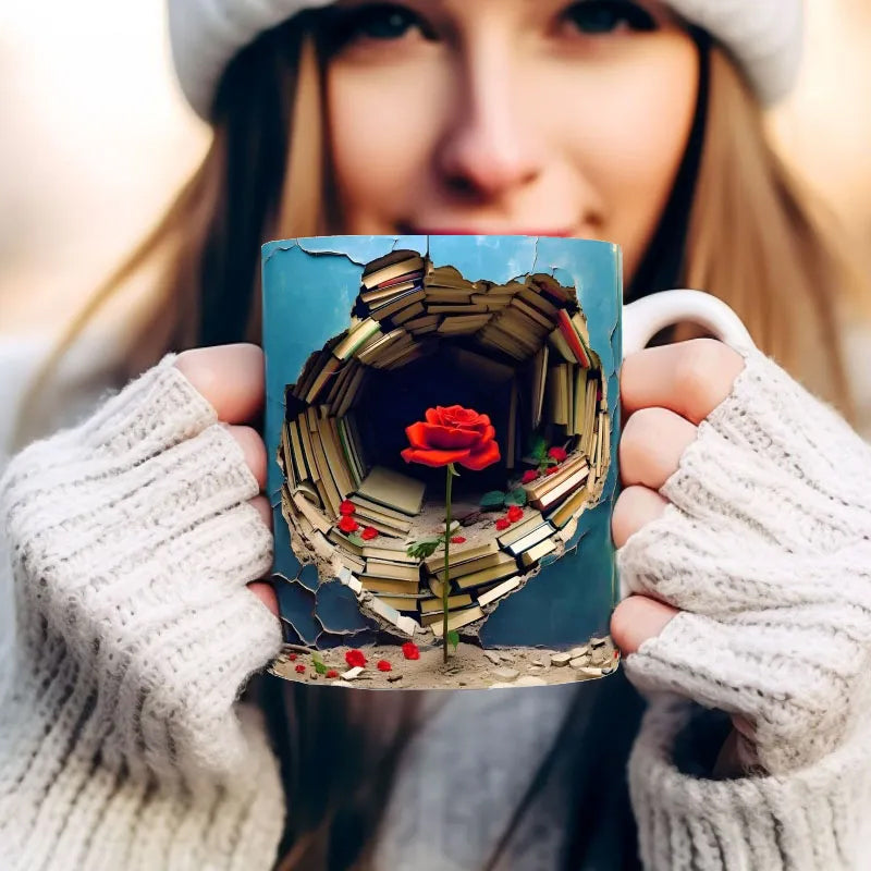 3D Floral Bokhylle Sprukket Hull Kaffe Kopp | Luvikno