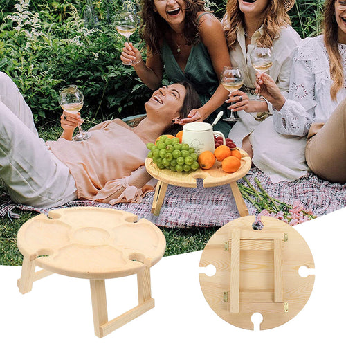 Tremini Utendørs Sammenleggbart Picnicbord - Med Glassholder | Luvikno
