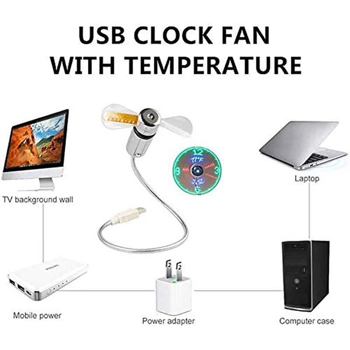 USB-vifte med LED-klokkbelysning | Luvikno