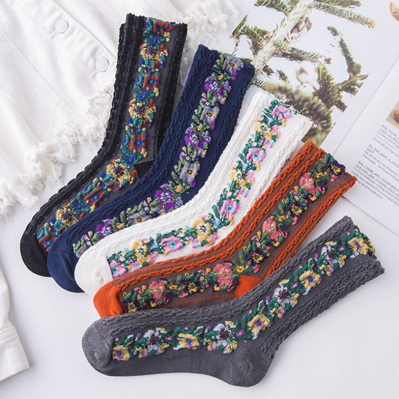 Luvikno | Vintage sokker med blomsterbroderi (5 par)