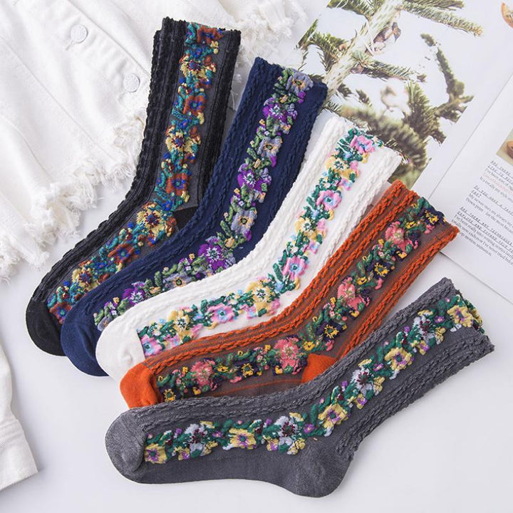 Luvikno | Vintage sokker med blomsterbroderi (5 par)