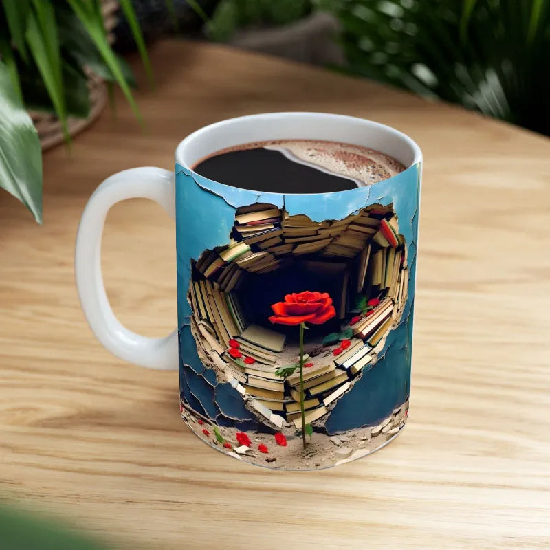 3D Floral Bokhylle Sprukket Hull Kaffe Kopp | Luvikno
