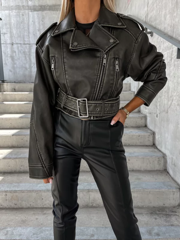 Luvik | Veste en simili cuir élégante avec ceinture