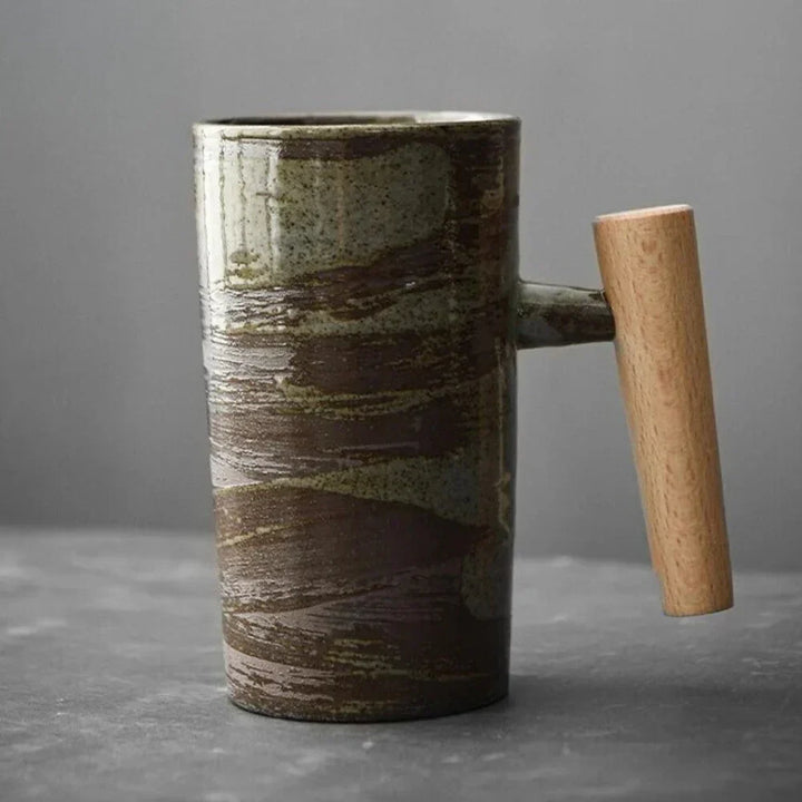 ScandiSip Keramisk Kopp – Minimalistisk Skandinavisk Design med Treskaft | Luvikno