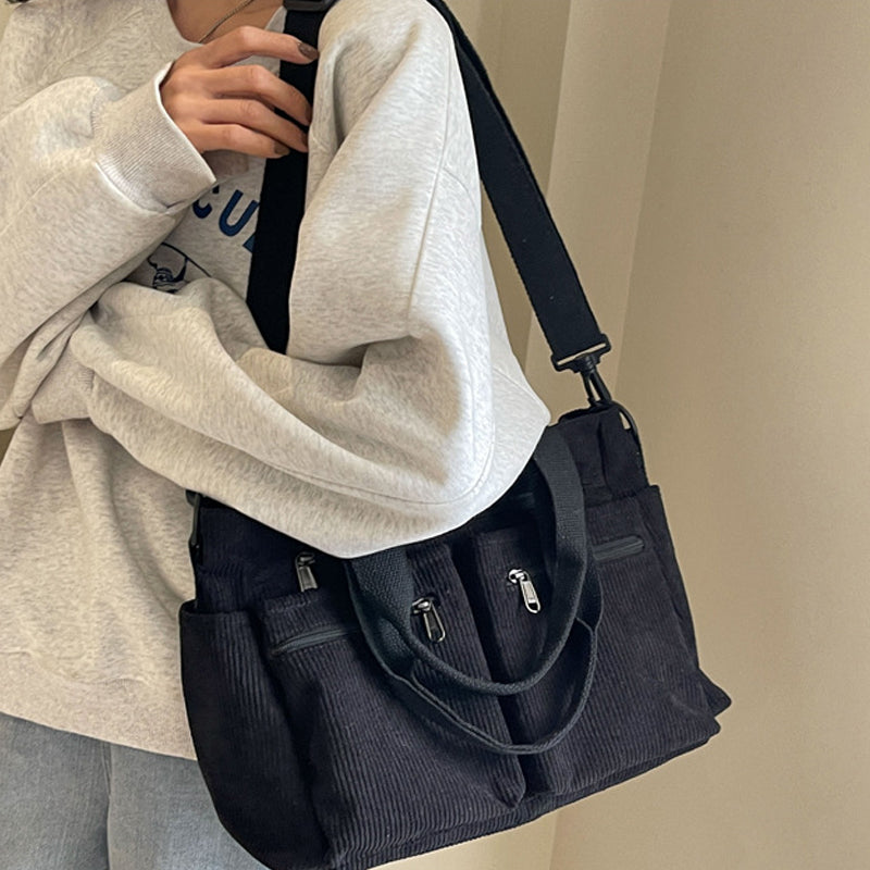 Ensfarget kordfløyels totebag | Luvikno