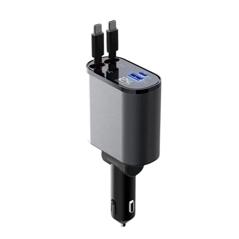 4-i-1 Bil Charger med Uttrekkbar Kabel | Luvikno