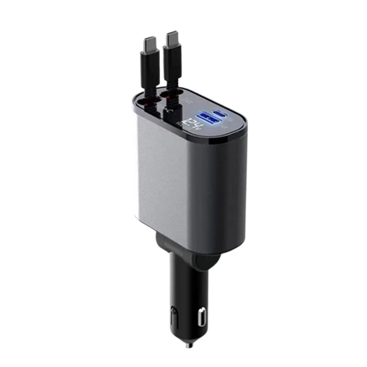4-i-1 Bil Charger med Uttrekkbar Kabel | Luvikno