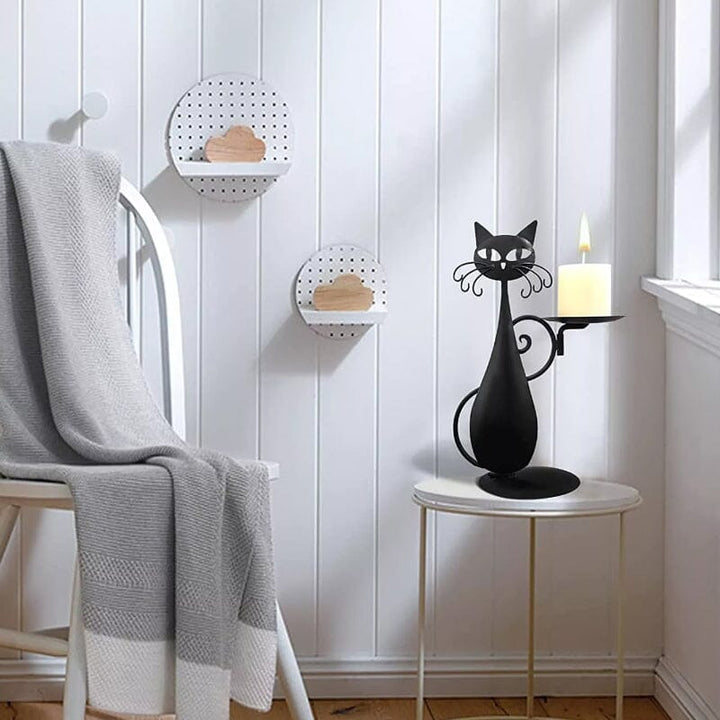 Luvikno | Svart katt lysholder