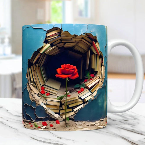 3D Floral Bokhylle Sprukket Hull Kaffe Kopp | Luvikno