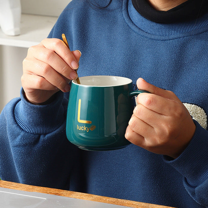 Stor-kapasitet keramikk kopp med lokk og skje kaffekopp gavesett | Luvikno