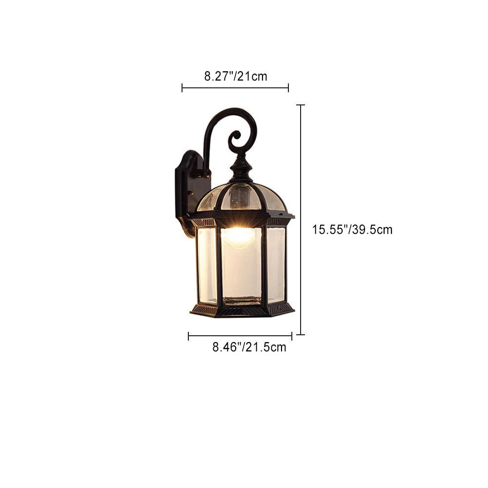 Tradisjonell Vintage Hexagonal Slott Aluminiums Glass 1-Lys Utendørs Vegglys Lampe For Hage | Luvikno