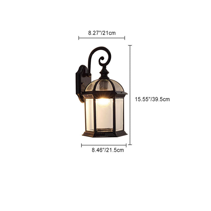 Tradisjonell Vintage Hexagonal Slott Aluminiums Glass 1-Lys Utendørs Vegglys Lampe For Hage | Luvikno
