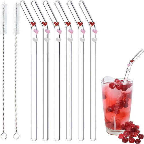 6 PCS Gjenbrukbare Farget Glass Strå med Rengjøringsbørste | Luvikno