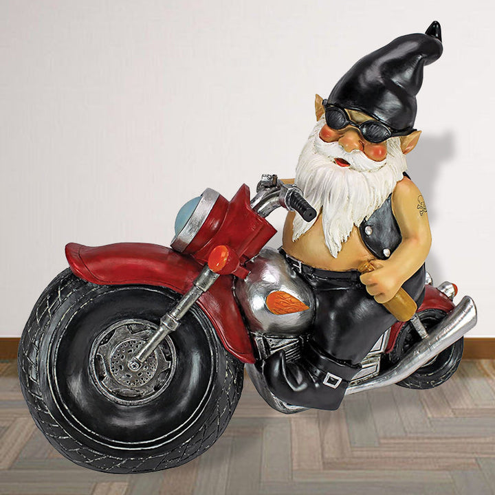 Biker Gnome Statue Mini Hagedekorasjon | Luvikno