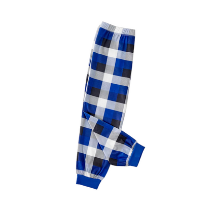 Luvik | "2025 Perheen Joulumuistot Yhdessä Luominen" Printhattu Sinivalkoinen Ruudullinen Perhe Samanlaiset Pyjamat