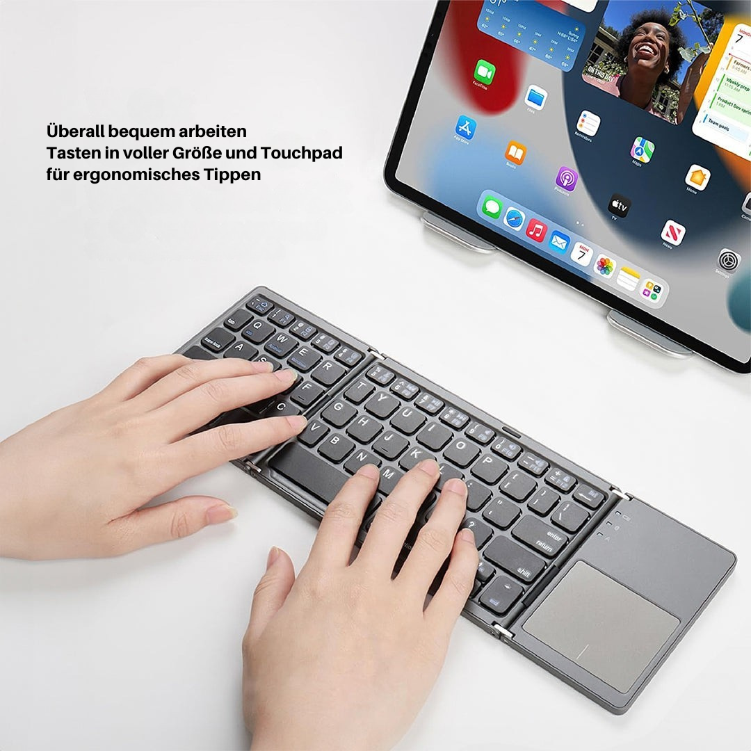 Luvikno | Sammenleggbar Bluetooth-tastatur med berøringsplate | Bærbart trådløst mini-tastatur for Windows, Mac, iOS og Android