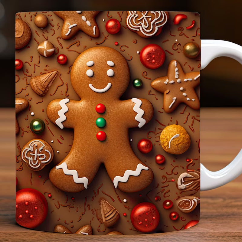 3D Jul Gingerbreadmann Keramisk Kaffe Kopp | Luvikno