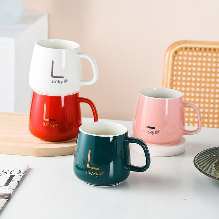 Stor-kapasitet keramikk kopp med lokk og skje kaffekopp gavesett | Luvikno