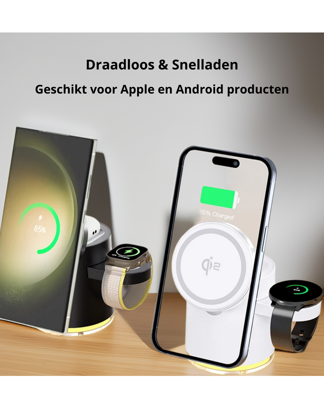 Luvikno | LuxDock Elite Ladingstasjon | Luksus alt-i-ett-løsning for Apple- og Android-enheter
