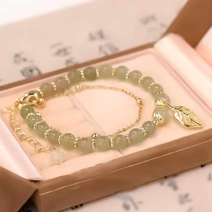 Luvikno | Hetian Jade Leaf Gold Bracelet