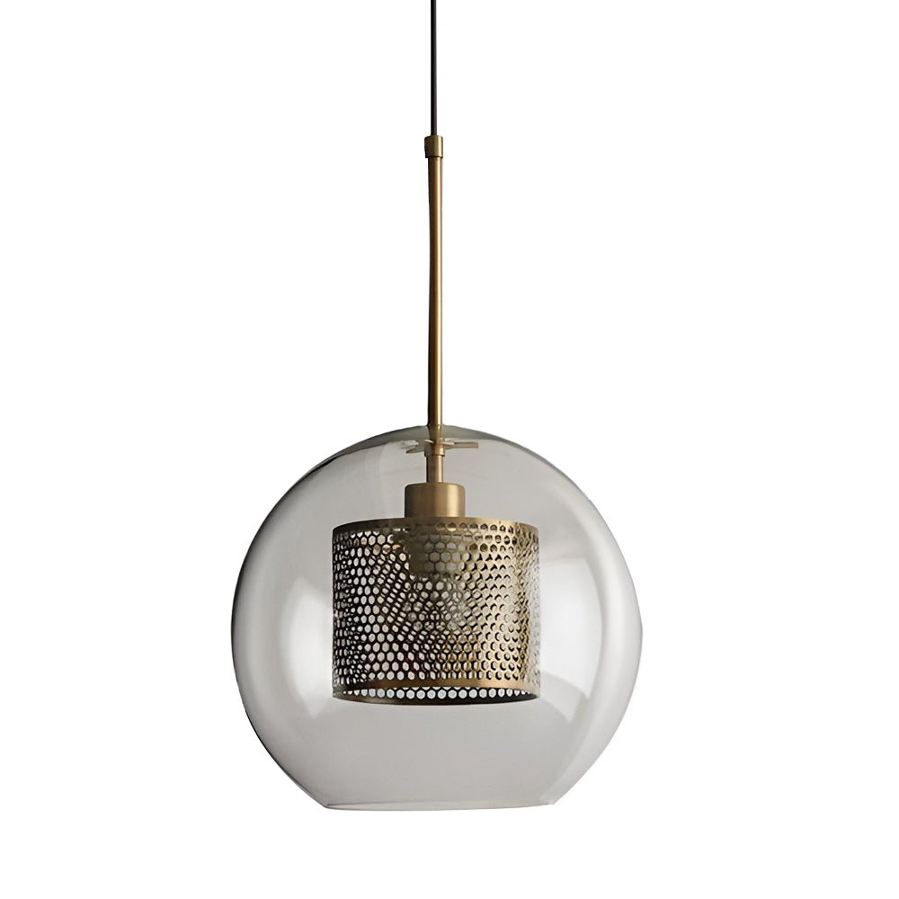 Vintage industriell pendellampe med rund glass og gull – LED pendellampe for spisestue og stue | Luvikno