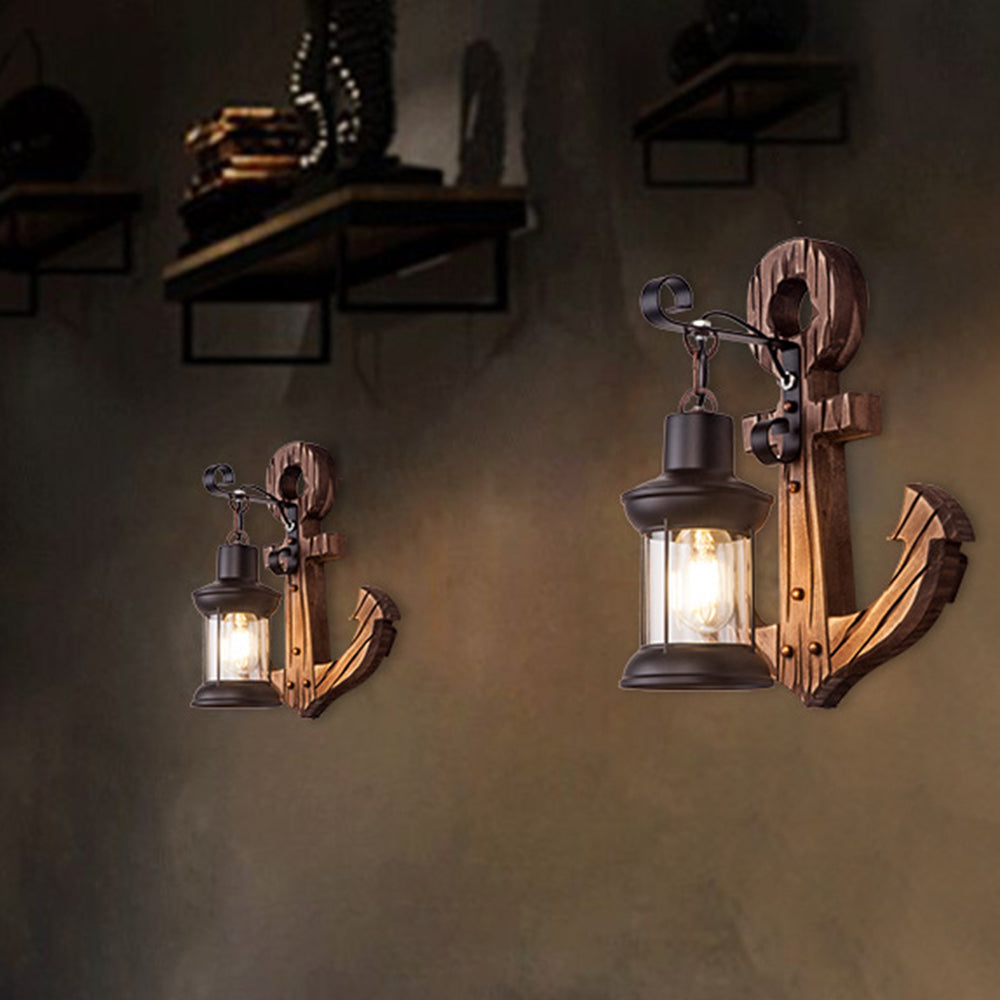 Rustikk tremarina vegglampe med lantern Luvikno