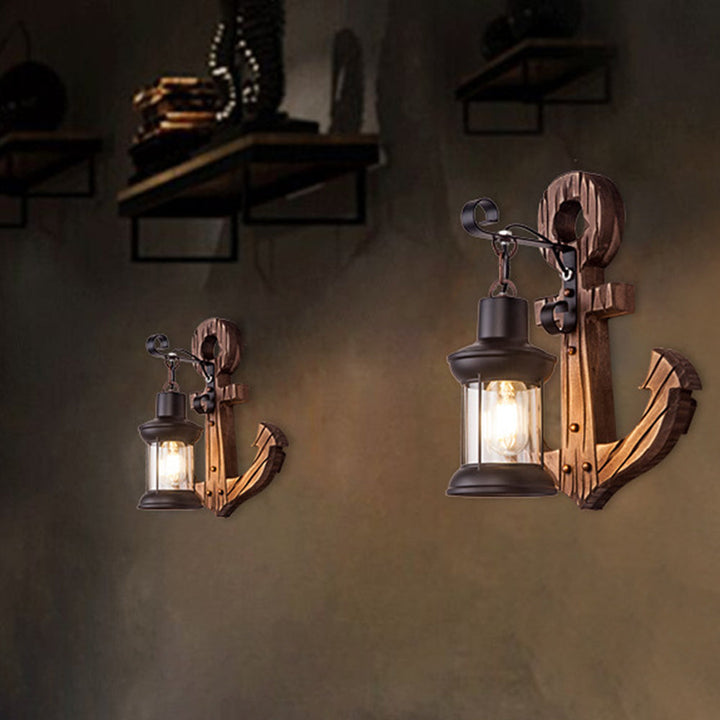 Rustikk tremarina vegglampe med lantern Luvikno