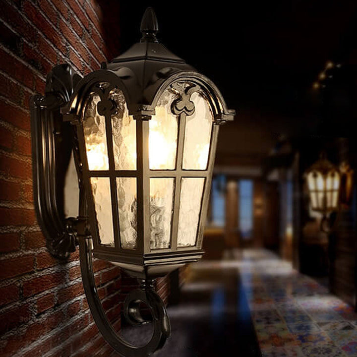 Europeisk Retro Glass Aluminium Lantern Ute Vanntett 1-Lys Vegglampe | Luvikno