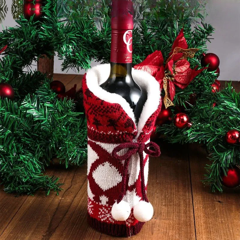 Juleflaskehette med pelskrage – festlig hette for vinflasker, nisse dekorasjon til jul, perfekt som gaveinnpakning | Luvikno