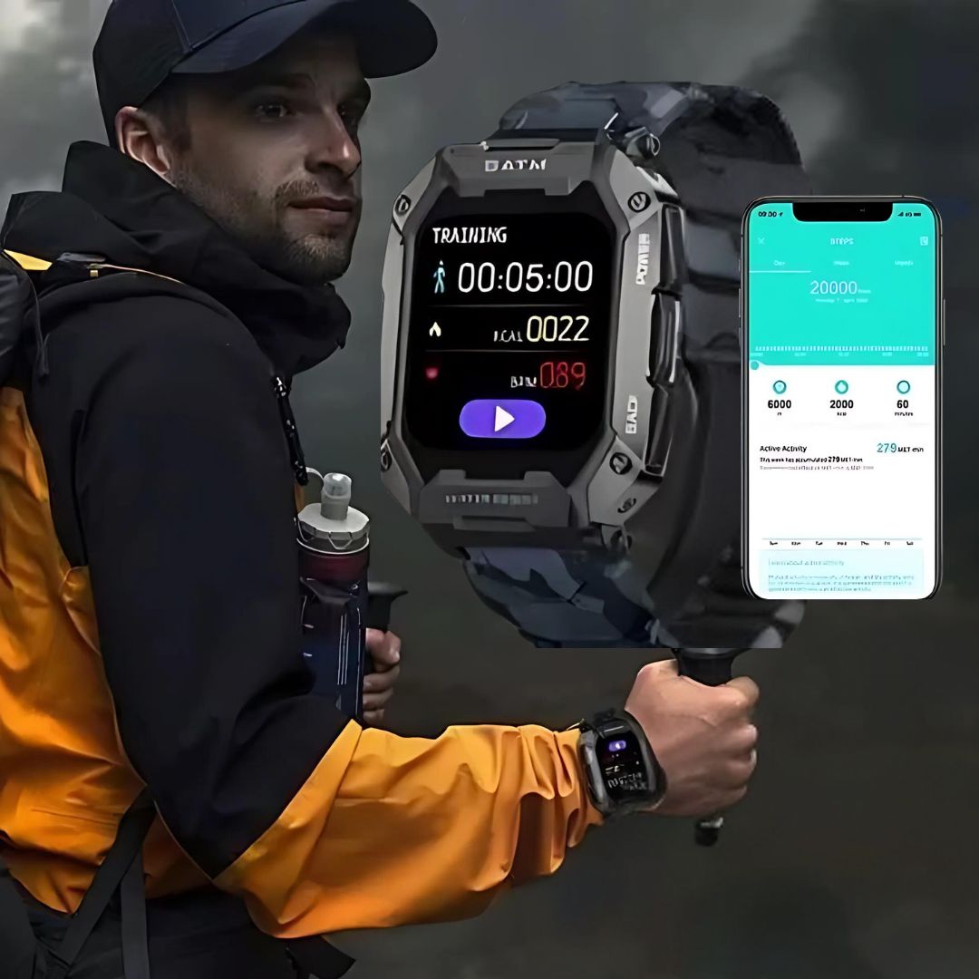 TactiX ARMY Series Smartwatch med militærdesign | Holdbar GPS - Fitness Tracker - for utendørs eventyr - militært personell og taktisk bruk Luvikno