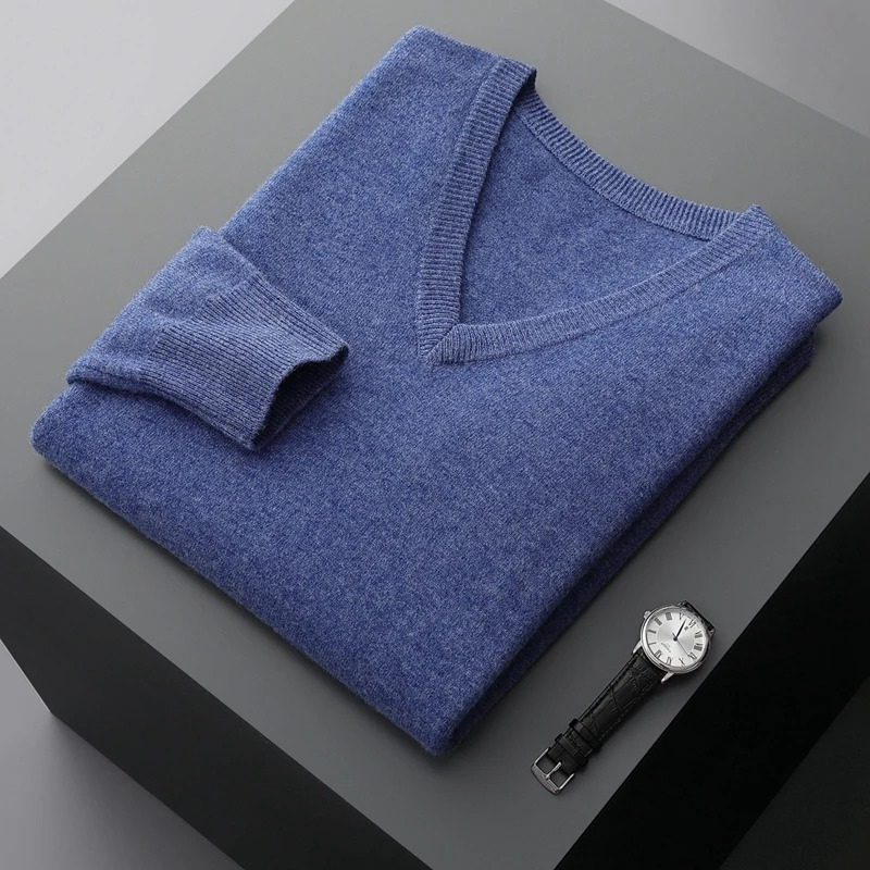 Luvik | Kashmir Polo Menn, V-hals, Myk Kashmir Strikkemateriale