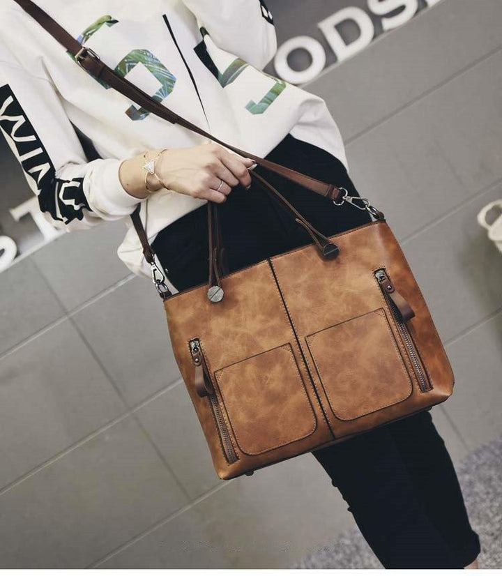 Cera - Dobbel Frontlomme Vintage Tote Håndveske | Luvikno
