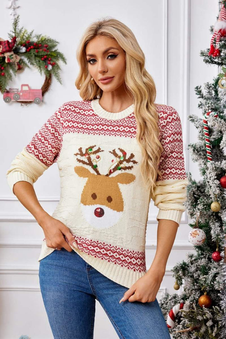 Luvik | Juleinspirert rundhals brodert genser