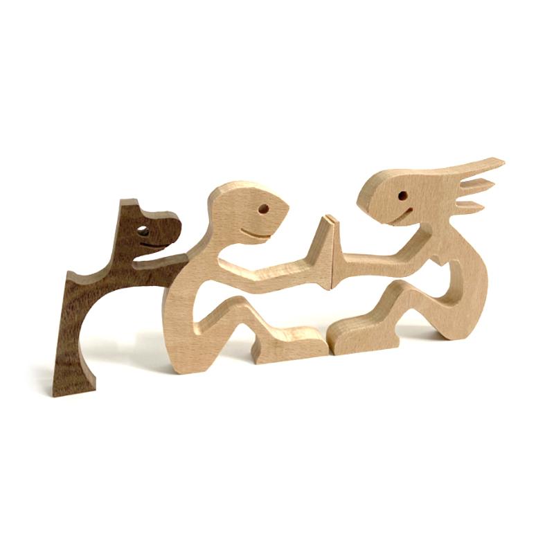 Pet Lover Gaver Tre Skulptur Familie & Valp Tre Håndverk Bord Ornamenter | Luvikno